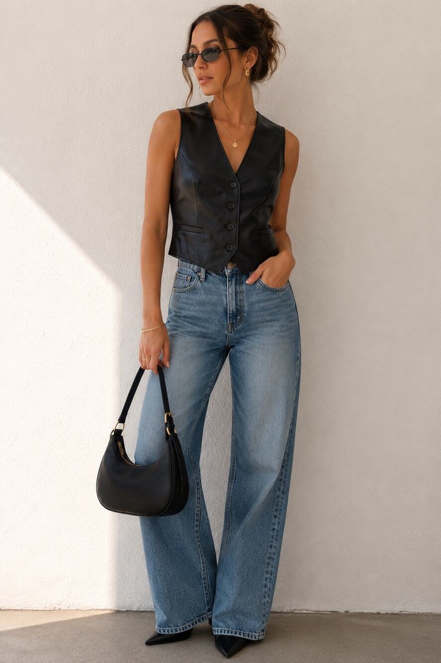 Pistola Vero Faux Leather Waistcoat Vest NWT Small Black Tailored $125